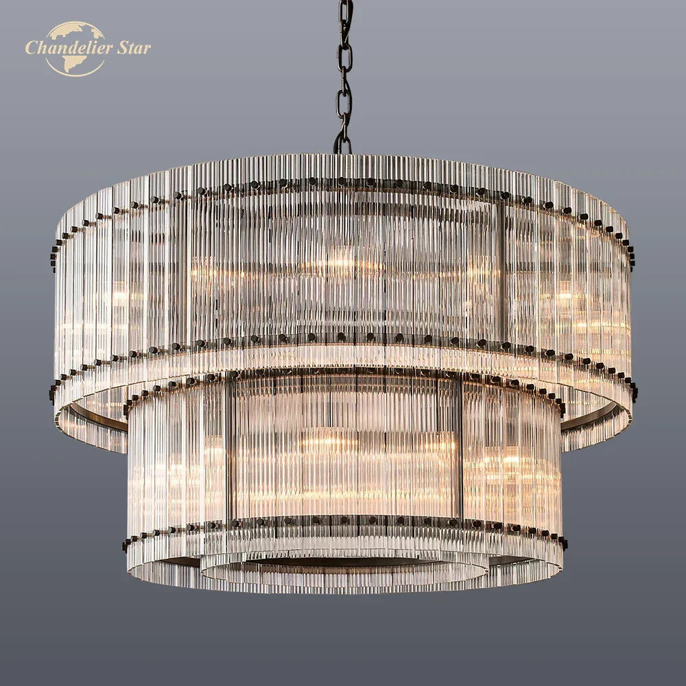 Decorbites™ Klarer LED-Glas-Lüster, zweistufiger runder Pendellicht für das Wohnzimmer