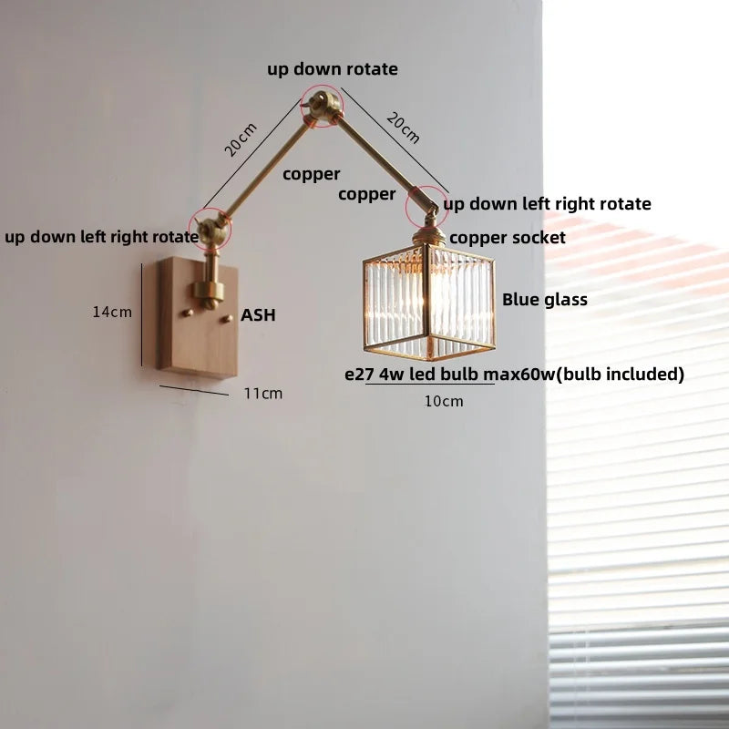 Decorbites™ LED-Wandlampe drehbar Glas Walnuss Schwingarme Flur Treppenlicht
