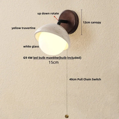 Decorbites™ LED Wandlampe Gelber Travertin-Stein Schlafzimmer Arbeitszimmer Café Holz Basis Treppenlicht
