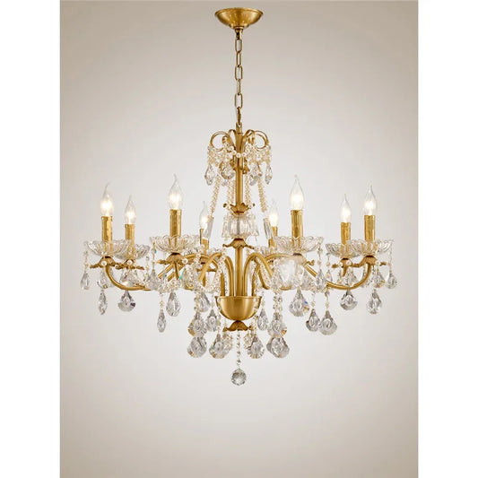 Decorbites™ Gold Messing Kristall-Kronleuchter für Wohnzimmer, Esszimmer und Schlafzimmer, Retro Kerzenleuchten Pendellampen