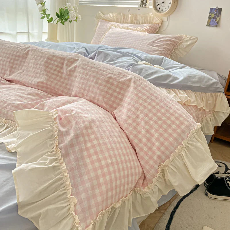 Decorbites™ Koreanische Prinzessinnen-Stil Baumwoll-Bettwäsche-Set mit Rüschen und Spitze