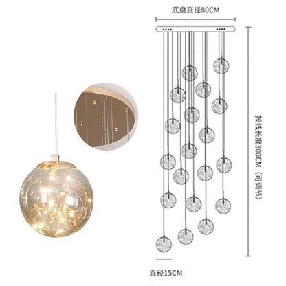 DecorBites™ Gold LED Glass Chandelier: Minimalist Round Ball Staircase Lighting Fixtures