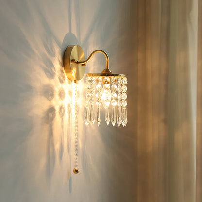 Decorbites™ Kristall Vintage LED Wandlampen mit Zugschalter Luxus Kupfer E14 Treppenlicht