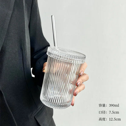 Decorbites™ Glasstrohhalm-Becher-Set | Japanischer Stil Kaffee-Tee-Milch-Becher mit Deckel