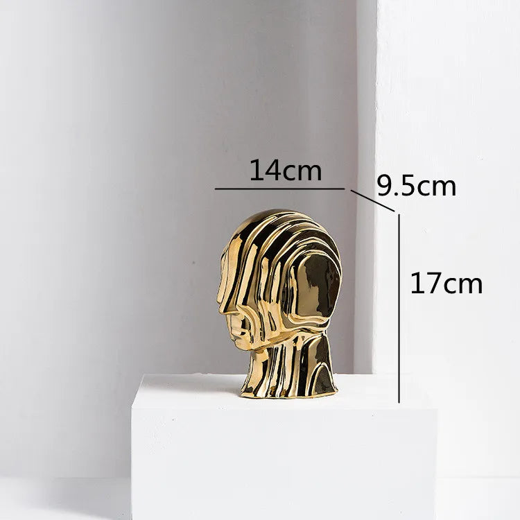 DecorBites™ Geometric Ceramic Head Sculpture | Golden Alien Figurine