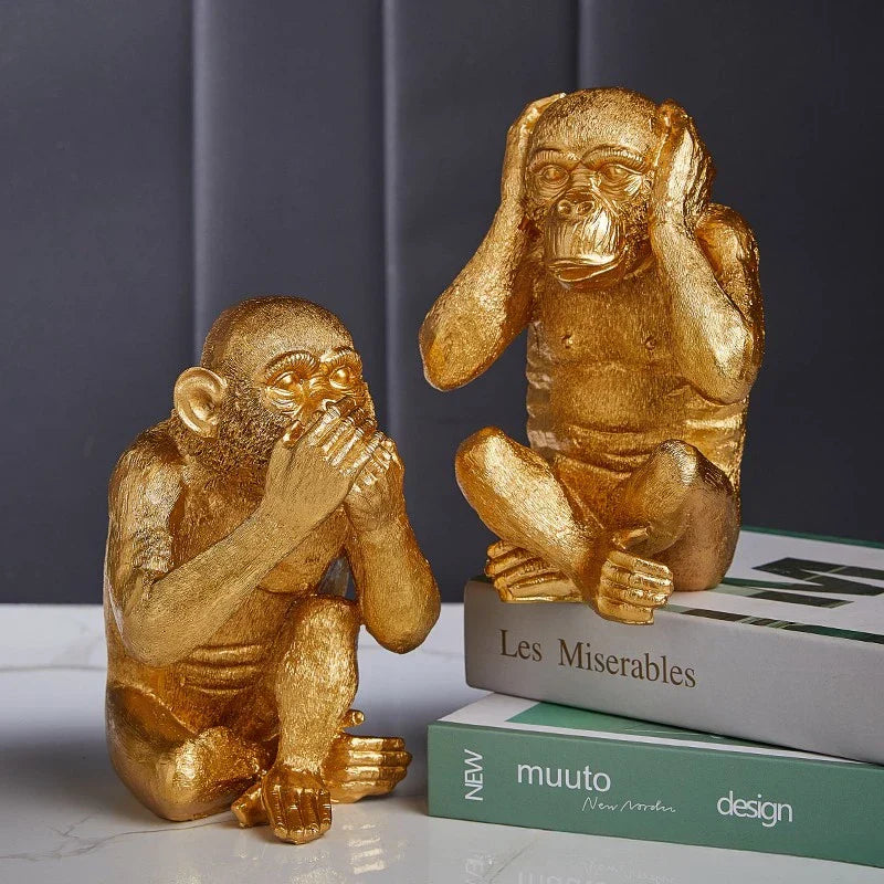 DecorBites™ Golden Monkey Sculpture: Artisanal Baboon Decorative Figurine for Home Decor