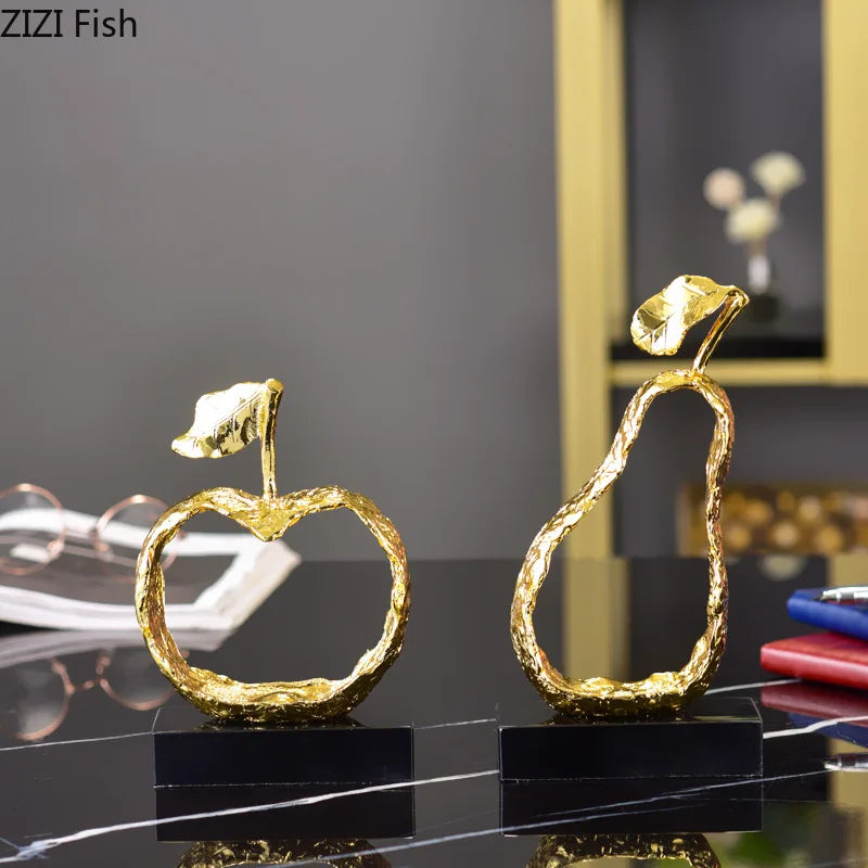 Decorbites™ Fruchtgeformte Metallkunst Äpfel/Birne Ausgehöhlte Skulptur Moderne Wohnraumausstattung