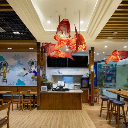 Decorbites™ Bambus-Fisch-Anhängerleuchte: Chinesischer Stil Kronleuchter für moderne Wohnzimmerdekoration