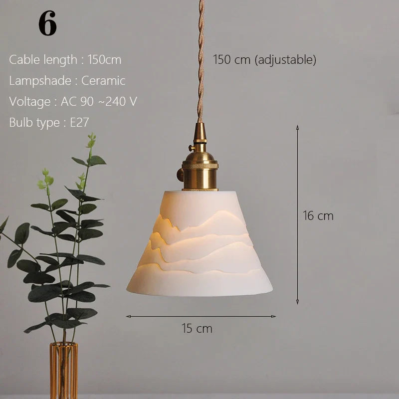 Japanese Ceramic Pendant Light With Copper Finish