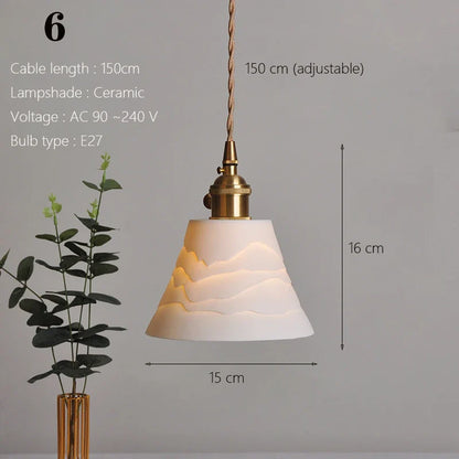 Japanese Ceramic Pendant Light With Copper Finish