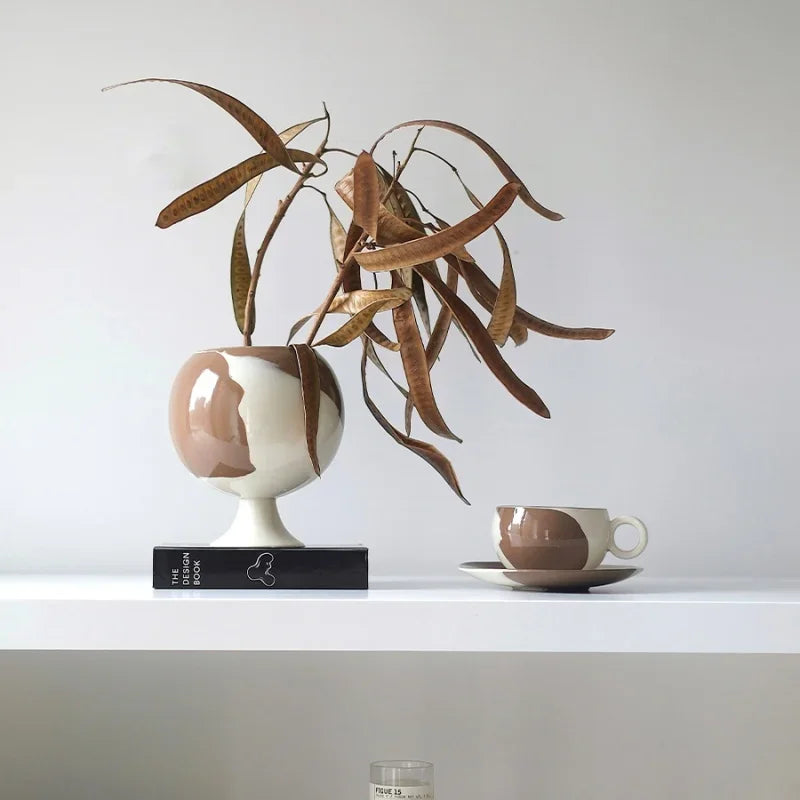 DecorBites™ Irregular Grain Spherical Ceramic Vase for Home Decoration and Floral Arrangements