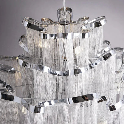 Decorbites™ Fransen-Kronleuchter: Silber- und Gold-Aluminium-Ketten-Hängeleuchte für luxuriöse Einrichtung von Zuhause und Hotel