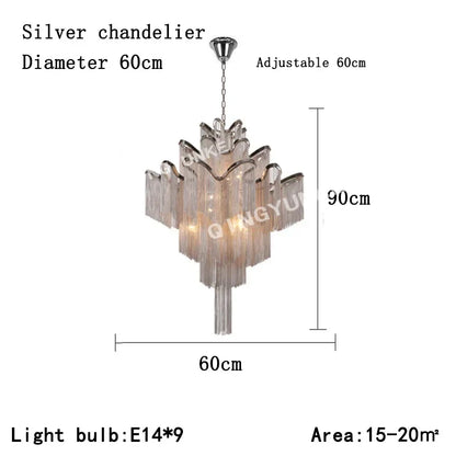 Decorbites™ Fransen-Kronleuchter: Silber- und Gold-Aluminium-Ketten-Hängeleuchte für luxuriöse Einrichtung von Zuhause und Hotel