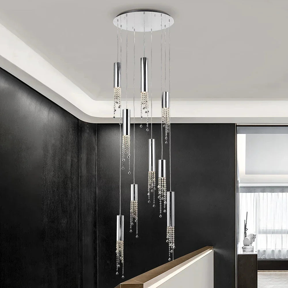 Decorbites™ Große Kristall-LED-Treppenhausleuchter für modernes Wohnzimmer, Halle, Loft