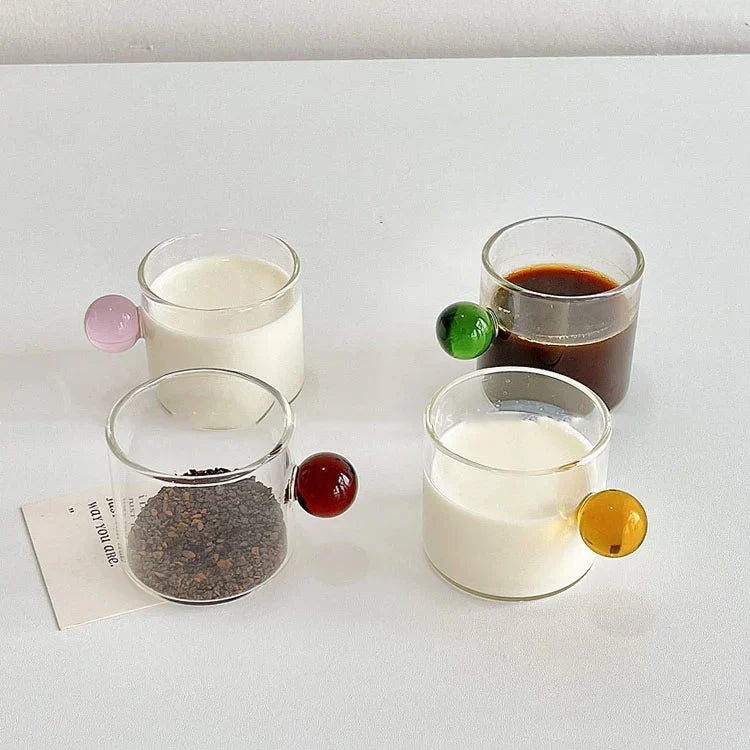 DecorBites™ Glass Espresso Cups Set with Saucers, Handle, 110ml - Table Decor and More