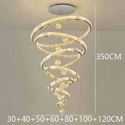Modern Crystal Ring Staircase Chandelier Pendant Light
