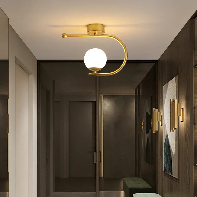 Gold Glass Iron Ceiling Light For Living Space