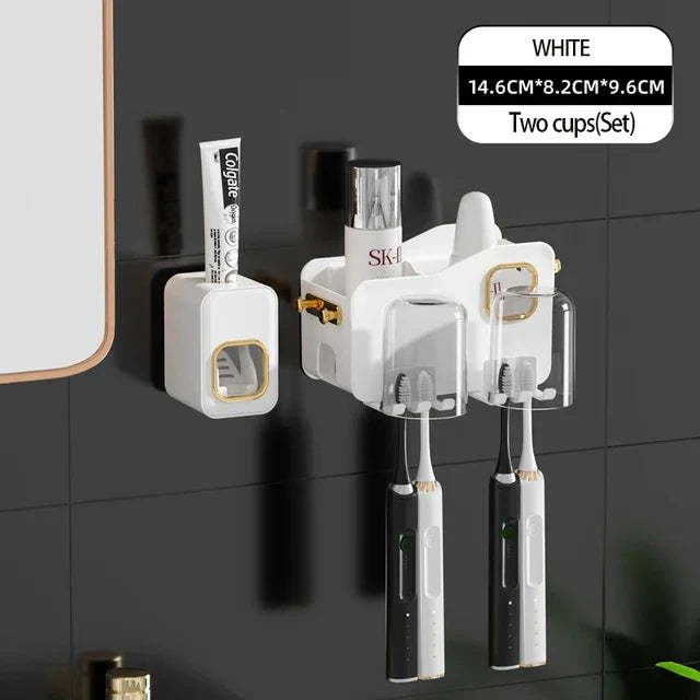Decorbites™ Umgekehrtes Zahnbürstenhalter mit automatischer Zahnpasta-Presser & Make-up-Aufbewahrungsregal