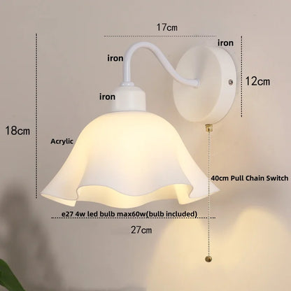 DecorBites™ Glass Iron LED Wall Sconce Pull Chain Switch White Stair Light