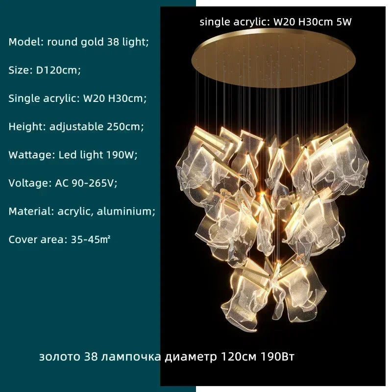 Decorbites™ Acryl-Blätter-Kronleuchter LED-Leuchte dimmbar Luxus-Pendant für die Hausdekoration