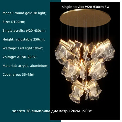 Decorbites™ Acryl-Blätter-Kronleuchter LED-Leuchte dimmbar Luxus-Pendant für die Hausdekoration