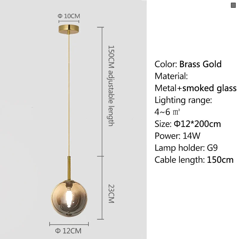 Nordic Glass Globe Pendant Light in White or Smoke Gray