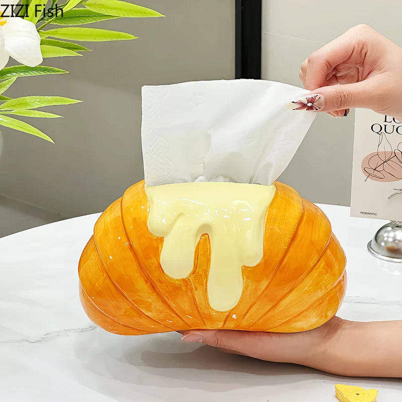 Decorbites™ Croissant Keramik-Papiertuchbox: Charmantes Tischdekorationselement für Couchtisch und Nachttisch