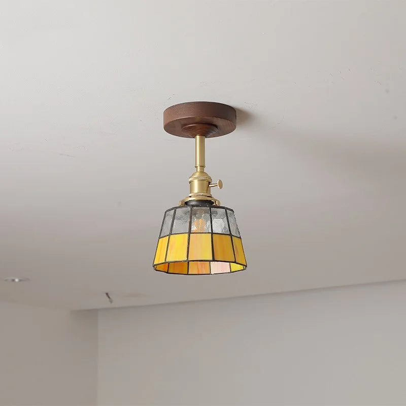 Nordic Glass Wood Ceiling Light For Foyer
