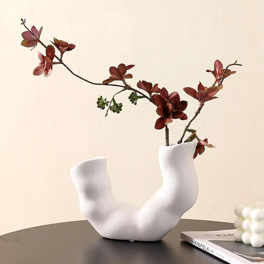 DecorBites™ Geometric Ceramic Flower Vase for Stylish Home Decor & Flower Arrangement