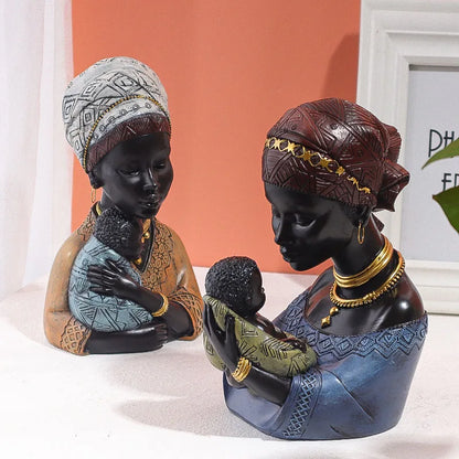 Decorbites™ Afrikanische Exotische Schwarze Mutter- und Kind-Harzstatuen Retro-Figuren für die Heimdekoration