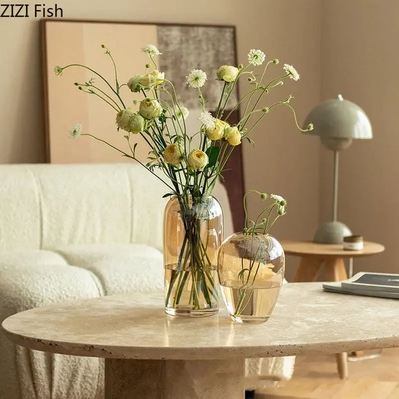Decorbites™ Bernstein-Glasvase Transparente Hydroponik-Blumentopf Modernes Wohnaccessoire