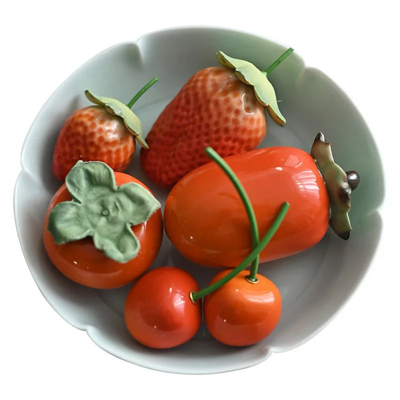 DecorBites™ Fruit Sculpture Tea Caddy Home Decor Ornament Strawberries Persimmon Decoration