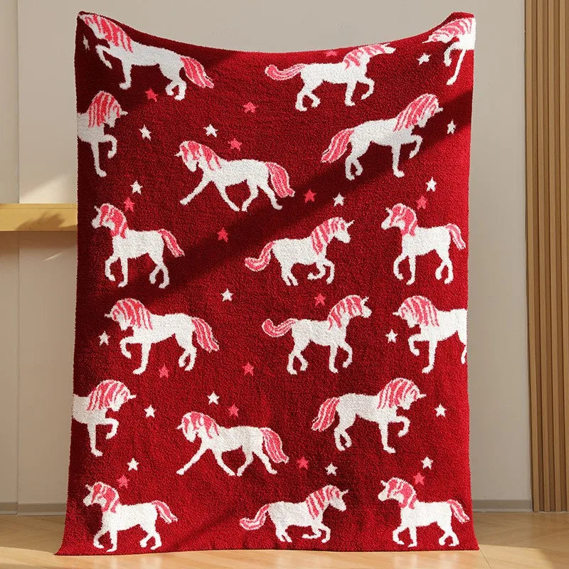 Decorbites™ Klasse-A Halb-Fleece Rotes Einhorn-Decke – Warm, Gemütlich, Ganzjährige Steppdecke