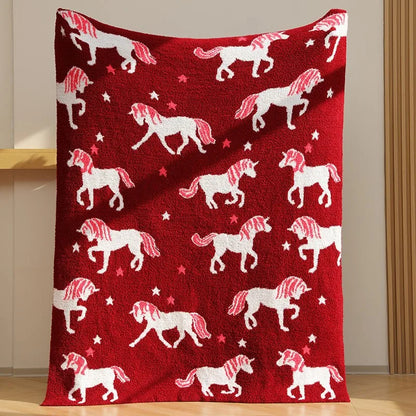 Decorbites™ Klasse-A Halb-Fleece Rotes Einhorn-Decke – Warm, Gemütlich, Ganzjährige Steppdecke