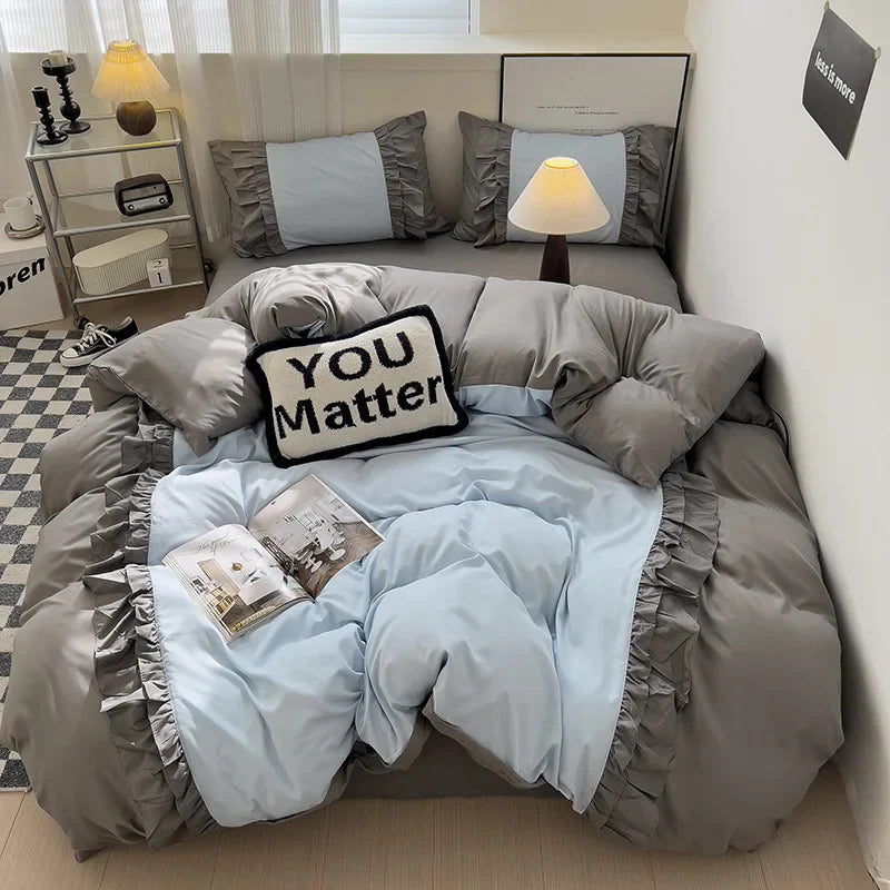 Decorbites™-Spitzen-Patchwork-Bettwäsche-Set, weiches Mikrofaser, für ein Voll-Queen-Größe-Bett mit Kissenbezug