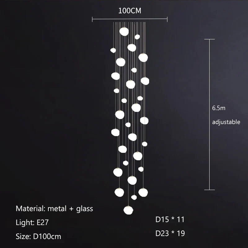 Decorbites™ Gregg Glass Hängeleuchte - Weiße LED-Kieselstein-Pendelleuchte für Villentreppen & Geschäfte