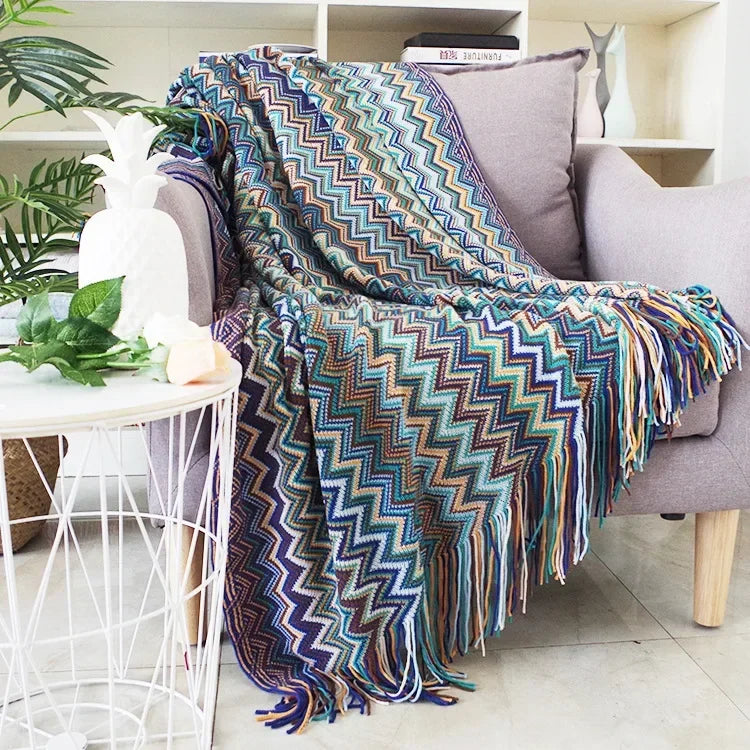 Striped Knit Sofa Blanket