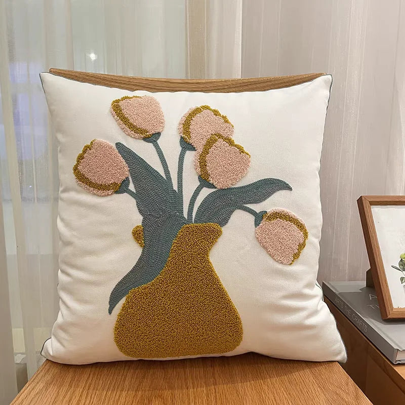 Embroidered Geometric Cushion Cover