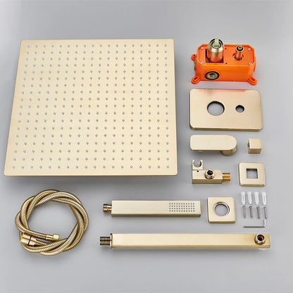 Quyanre Brushed Gold Shower Faucets Set Bathroom Wall Mounted Shower System Embedded Box Shower Mixer Tap Rainfall Shower Faucet