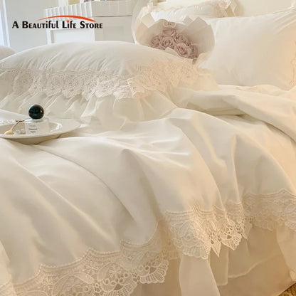 DecorBites™ French Wedding Lace Ruffles Bedding Set