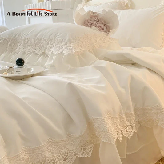 DecorBites™ French Wedding Lace Ruffles Bedding Set