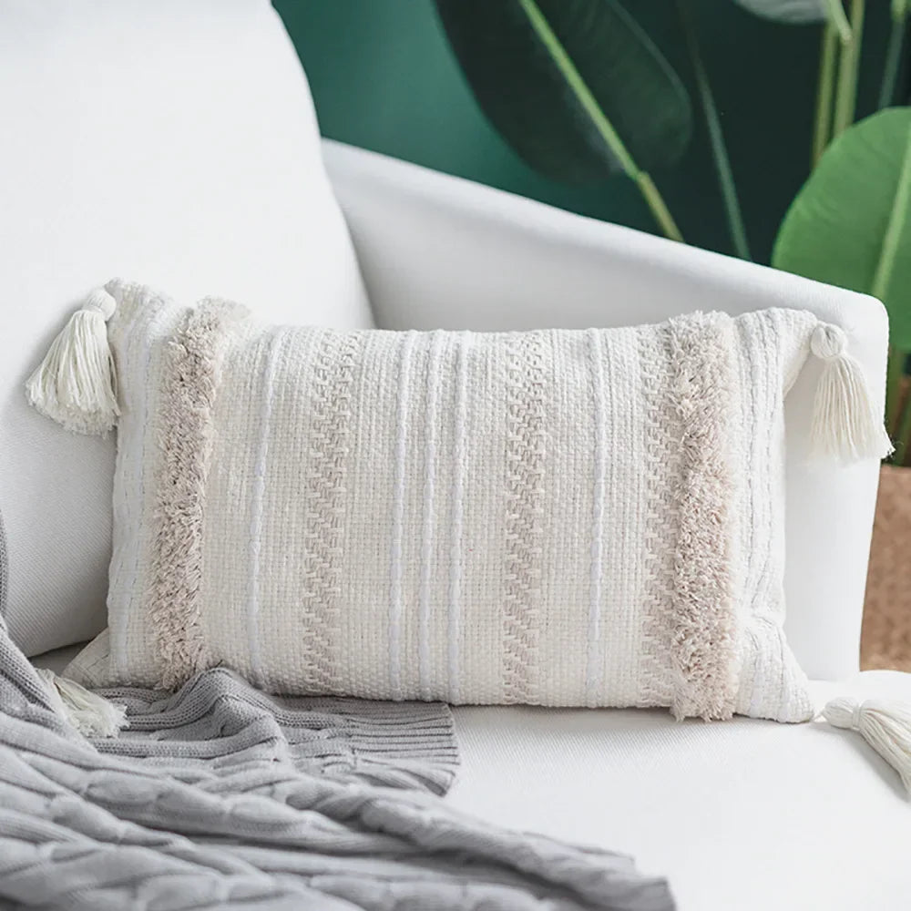 DecorBites™ Lace Tassel Cushion Tufted Sofa Pillowcase for Office Chair Pad