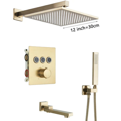Decorbites™ Gold Thermostatische Regenwald-Duscharmatur-Mischbatterie-Set für das Badezimmer mit Decken- und Wandmontage