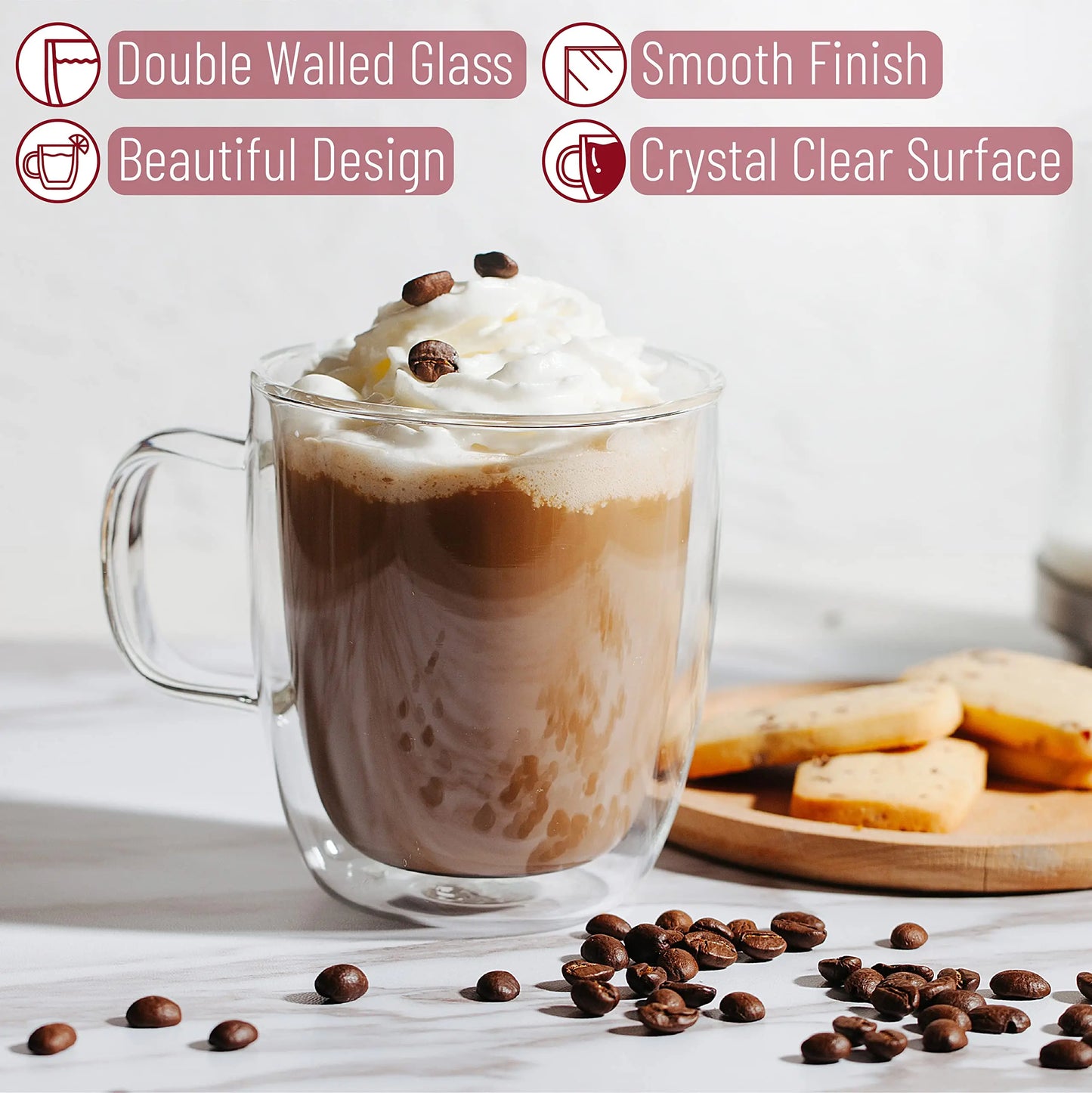 Decorbites™ Doppelwandiges Glas-Kaffeetasse 250/350 ml hitzebeständig für Latte Milch Zitronensaft