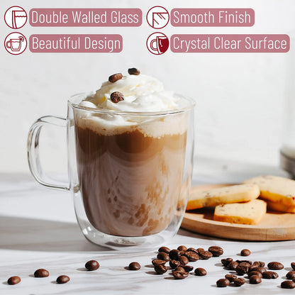 Decorbites™ Doppelwandiges Glas-Kaffeetasse 250/350 ml hitzebeständig für Latte Milch Zitronensaft