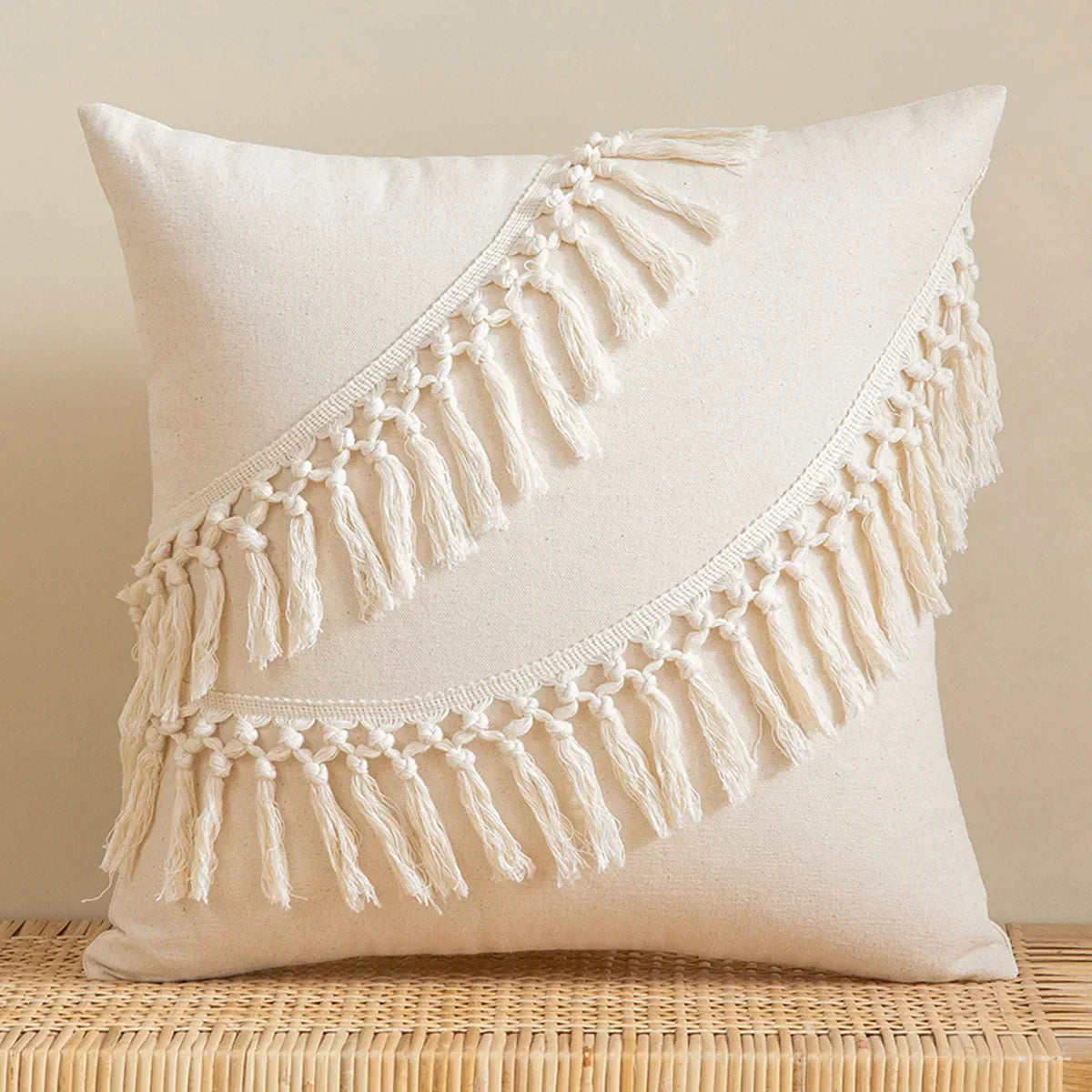 DecorBites™ Geometric Embroidery Cushion Cover with Tassel, Home Decor Pillowcase, Various Sizes