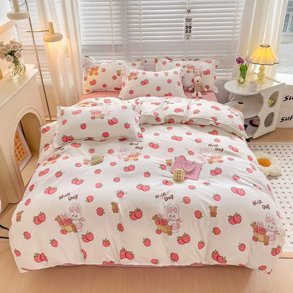 Decorbites™ Herzdruck Einheitsfarben Bettwäsche-Set: Bettbezug, Laken, Kissenbezüge für Einzel- und Doppelbett