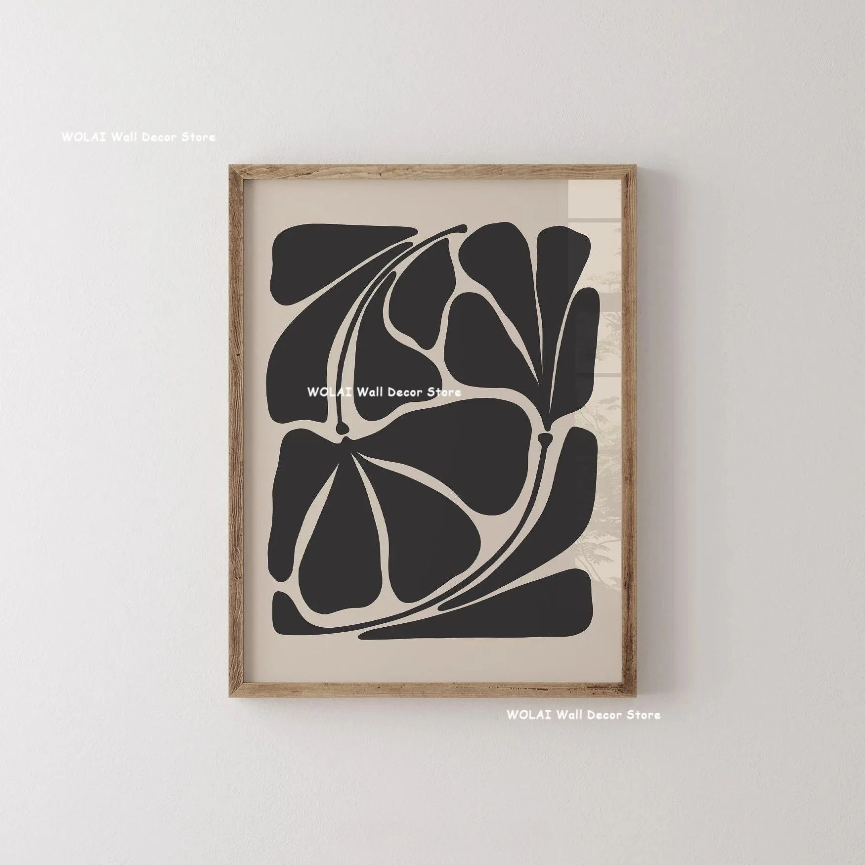 Abstract Moody Plant Art Canvas Print Mid-century Modern Beige Black Floral Line Wall Art Posters for Living Room Home Decor