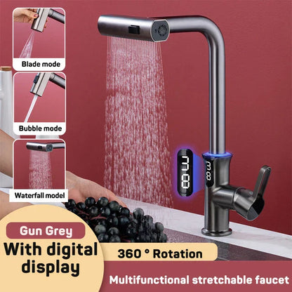 Decorbites™ Digital-Display-Wasserfall-Küchenspüle-Armatur mit herausziehbarem Sprühdüse