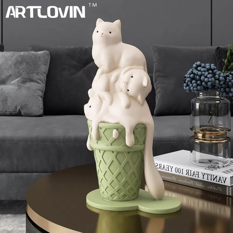 Decorbites™ Eiscreme-Katzen-Skulptur Harz-Figur Moderne Heimdekoration Kreative Tierfigur